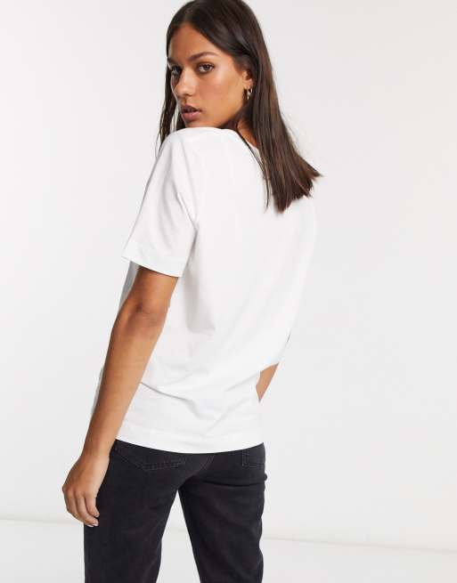 Selected Femme cotton v neck t shirt with short sleeves in white