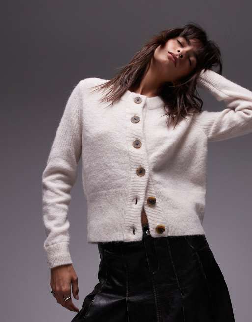 Selected Femme - Cremehvid cardigan i alpaka-/merinould-blanding