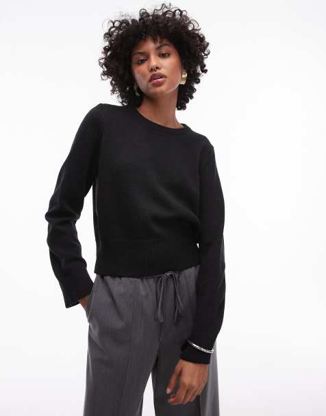 Selected Femme crew knitted sweater in black - view 1