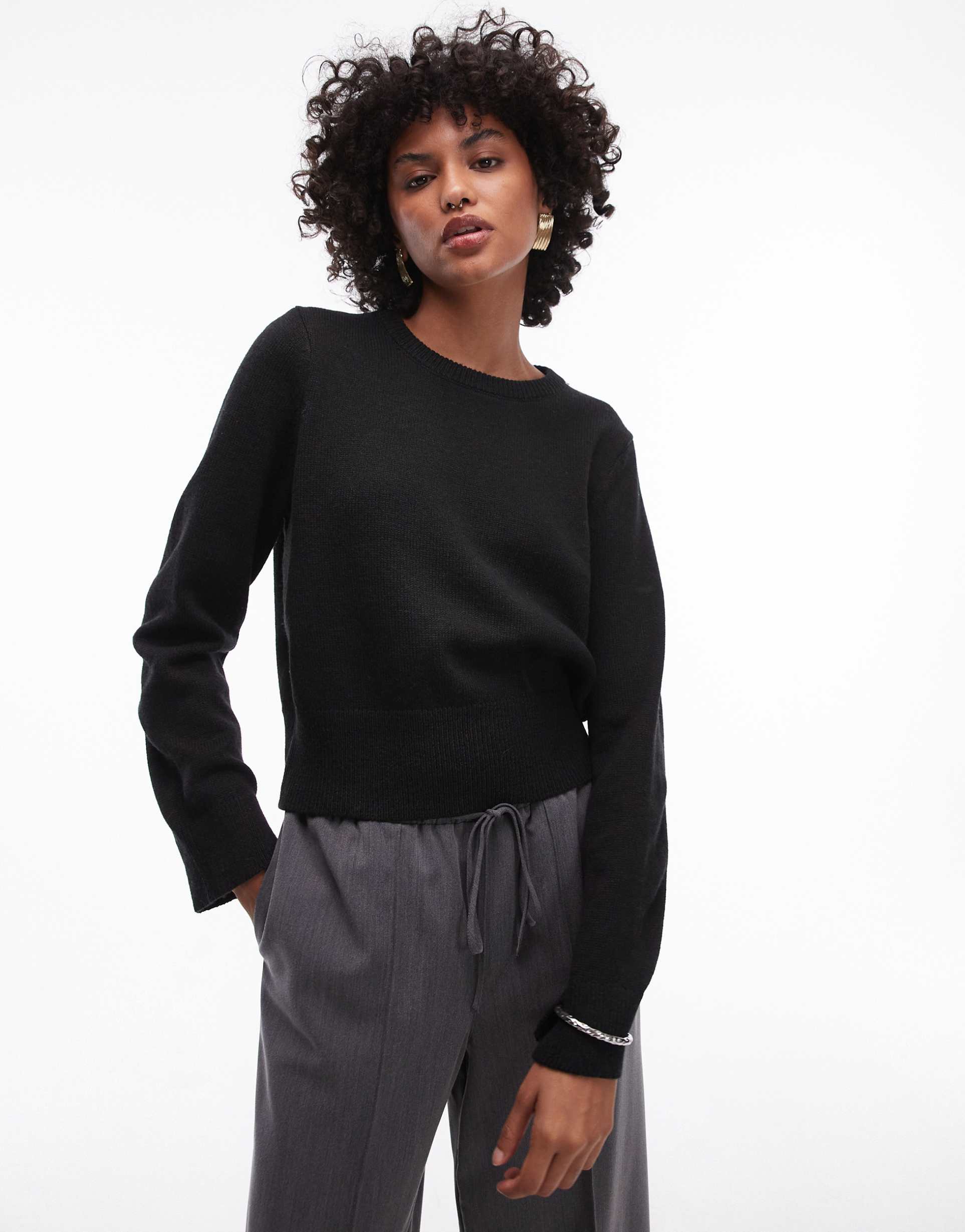 selected femme crew knitted sweater in black