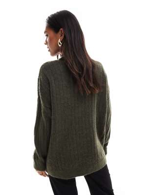 Selected Femme Crew Neck Merino Wool Alpaca Blend Sweater In Green