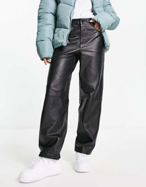 Selected Femme croc straight leather pants in black ASOS
