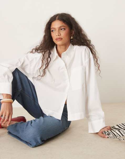 Selected Femme cropped boxy shirt in white - view 1
