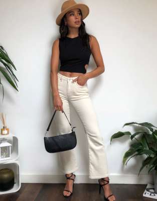 cream flare jeans