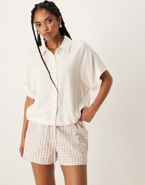 Selected Femme - Cropped overhemd van linnenmix in crème - view 1