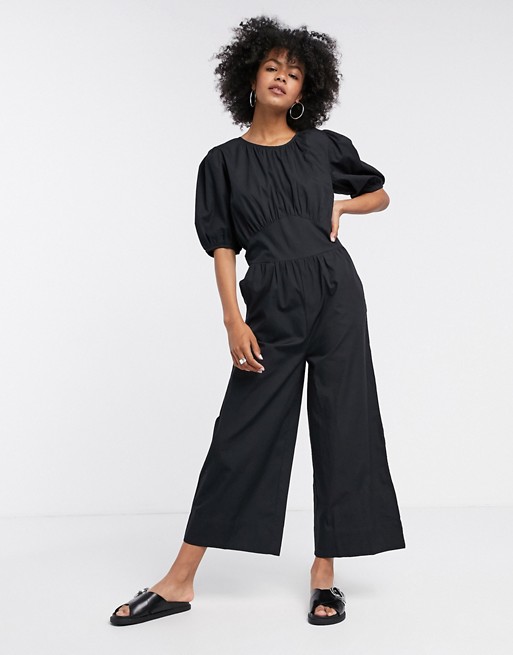 Selected Femme organic cotton culotte jumpsuit in black
