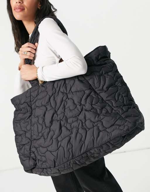Selected Femme – Czarna pikowana torebka oversize
