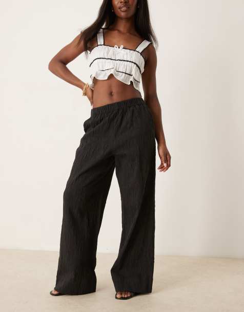 Selected Femme textured pattern loose fit trousers in black