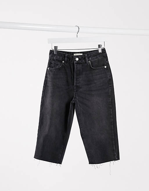 Selected Femme – Czarne wydłużone szorty jeansowe z niewykończonym brzegiem