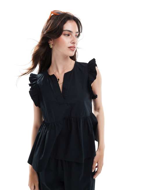 Selected Femme – Czarny top z falbankami, część zestawu 