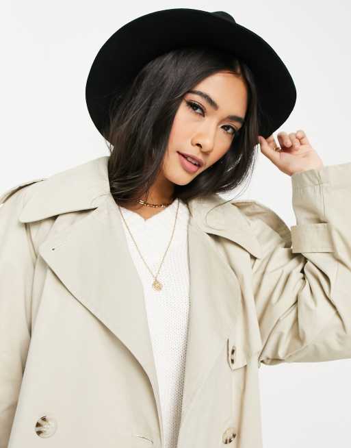 Selected Femme – Czarny wełniany kapelusz fedora