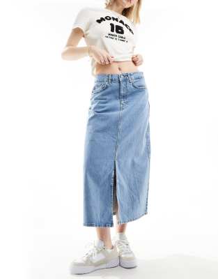 Selected Femme denim maxi skirt in light wash