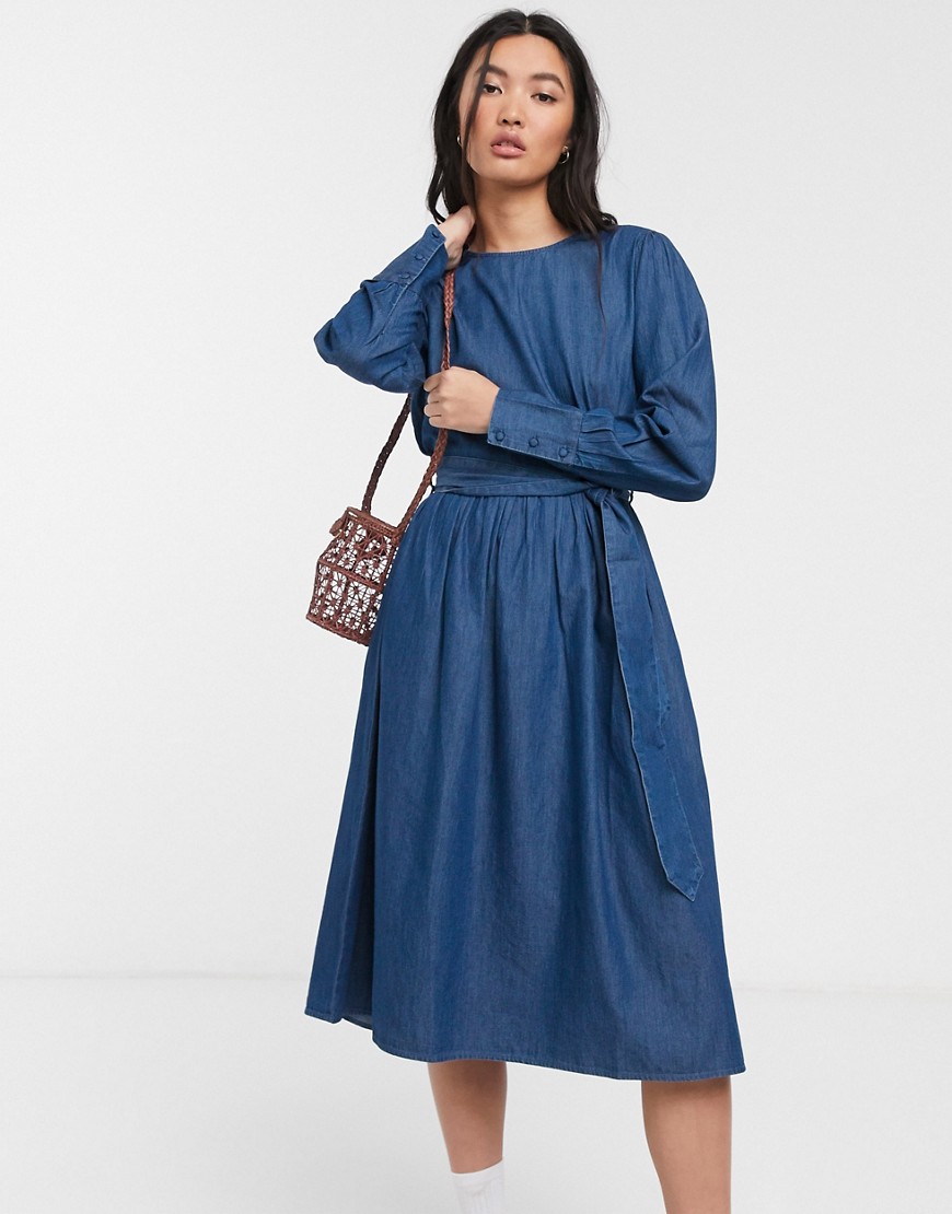 Selected Femme denim smock dress-Blue