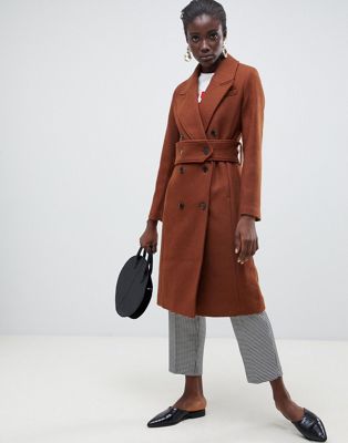 Selected Femme - dobbeltradet midi frakke med længe i uld-Brun