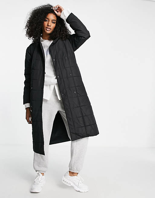 Selected Femme double breasted coat with quilting and belt in black - BLACK
