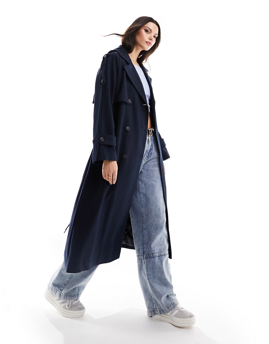 Selected Femme double breasted wool trench coat in navy