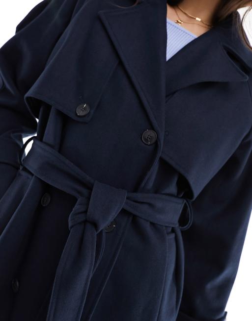 Selected Femme double breasted wool trench coat in navy