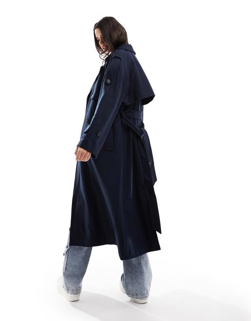 Selected Femme double breasted wool trench coat in navy ASOS