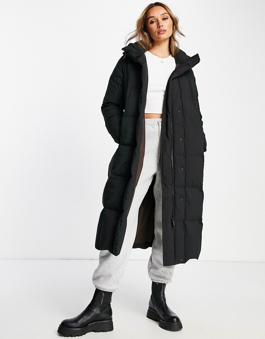 selected femme down longline padded coat in black