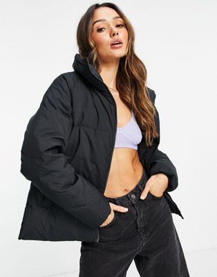 Selected Femme down padded jacket with funnel neck in black