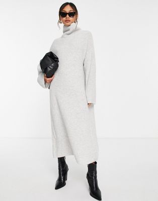 Selected Femme dress with roll neck in light grey wool