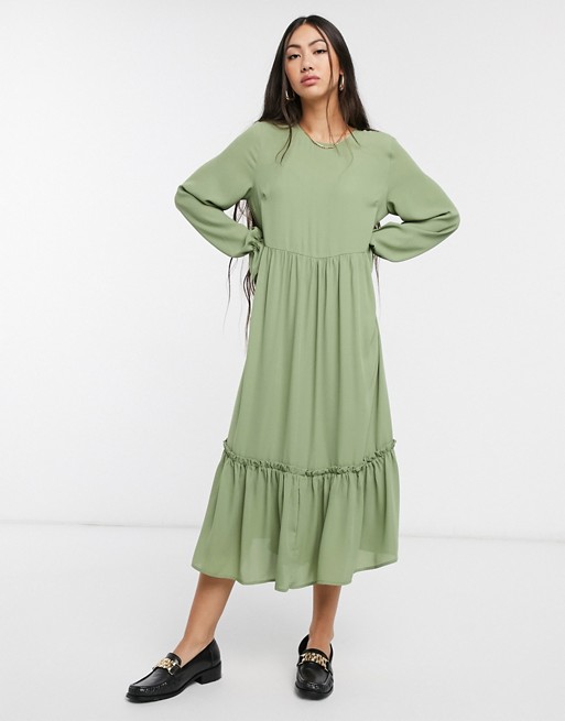 Selected Femme drop waist maxi dress in green