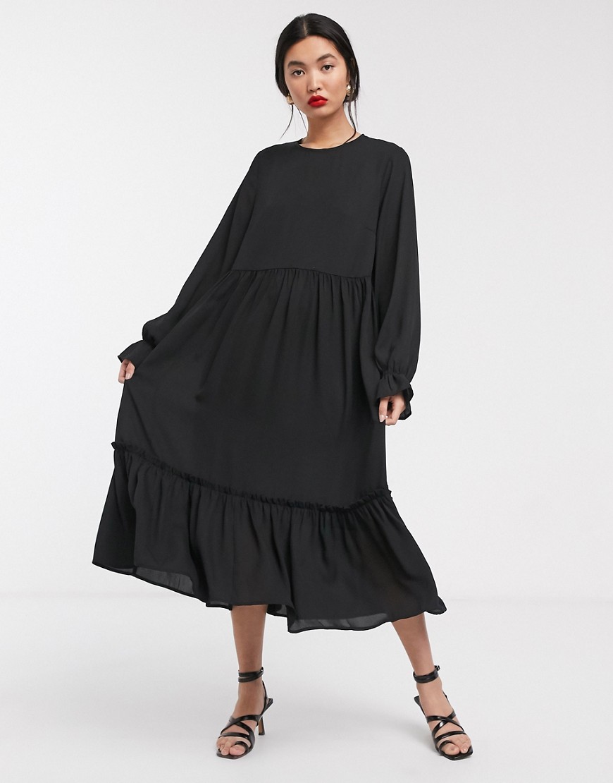 Selected Femme drop waist midi dress in black