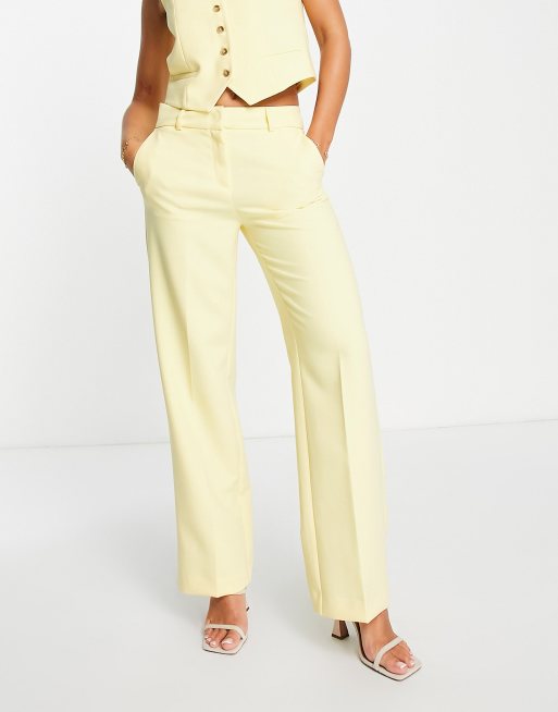 Selected Femme - Elegante pantalon met wijde pijpen in pastelgeel