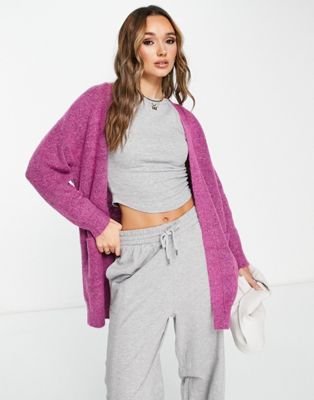Selected Femme Femme brushed wool knitted longline cardigan in pink