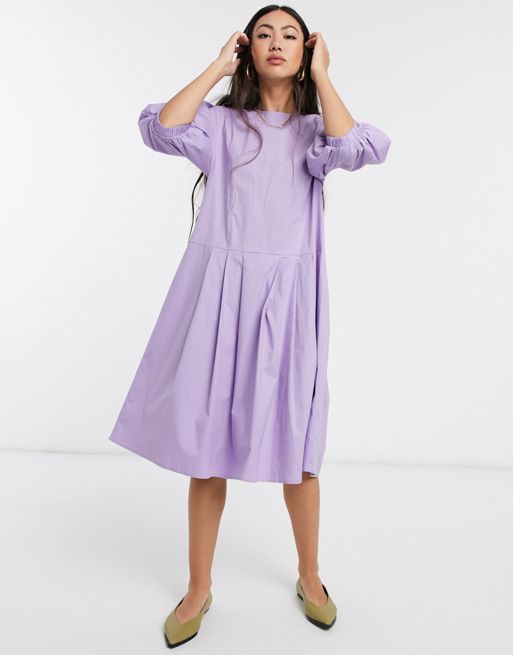 Selected Femme – Fioletowa sukienka z bufkami i obniżoną linią pasa | ASOS