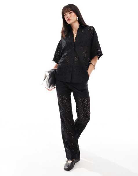 Selected Femme flared pants in black lace - part of a set - view 1