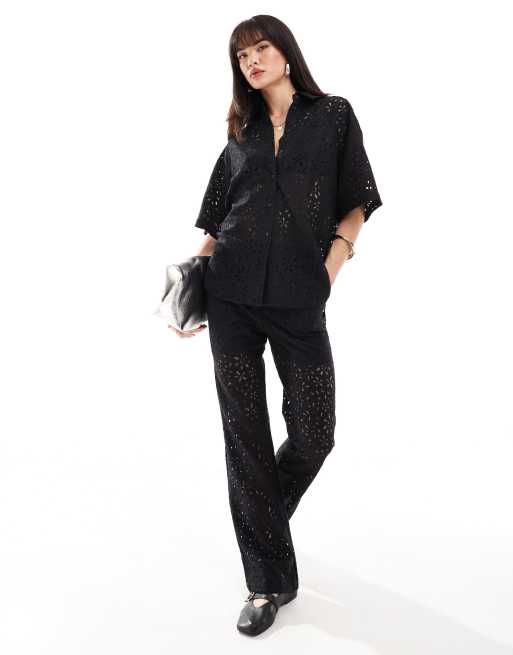 Selected Femme flared pants in black lace - part of a set