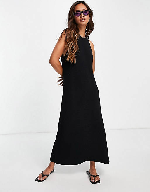 Selected Femme - Gebreide lange jurk met hoge racerhals in zwart