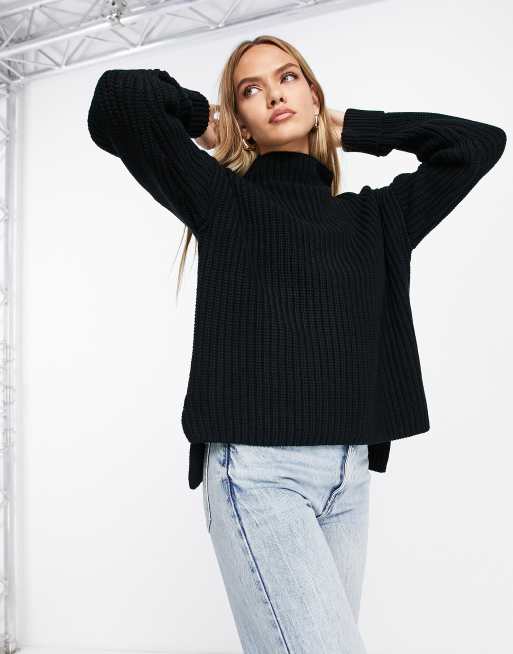 Selected Femme - Gebreide trui met omgeslagen zwart | ASOS