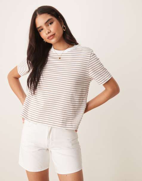 Selected Femme - Gestreept T-shirt in wit en greige - view 1