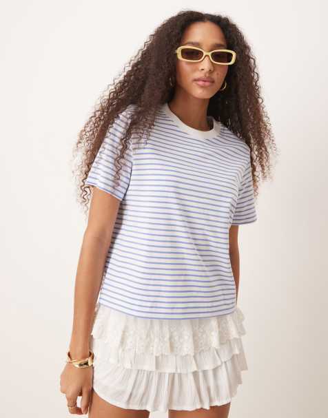 Selected Femme - Gestreept T-shirt met rechte pasvorm in lichtblauw - view 1