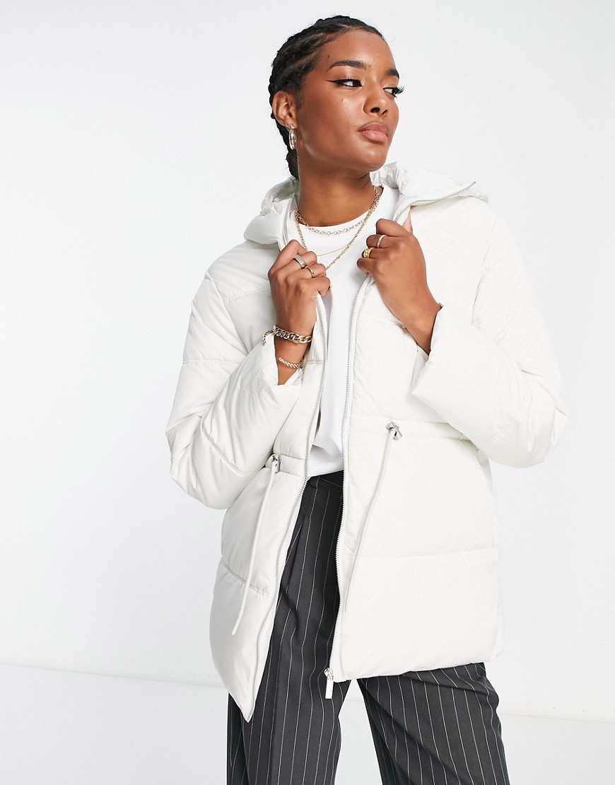 selected femme - giacca imbottita color crema allacciata in vita con cappuccio-bianco