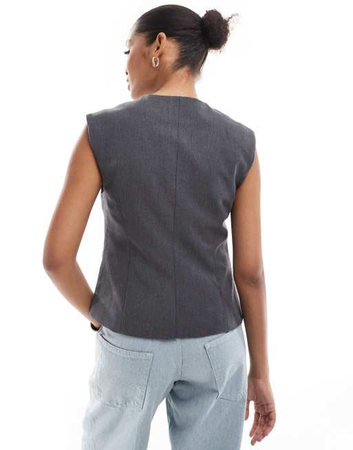 Selected Femme Gilet de costume ajuste Gris fonce