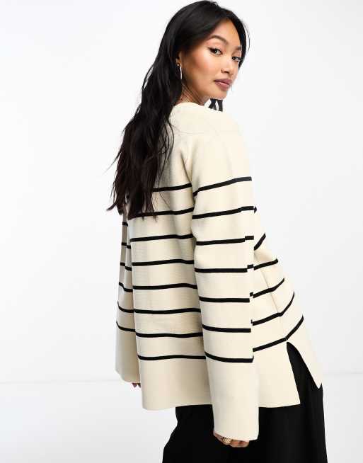Selected Femme - Gilet rayé boutonné à enfiler - Noir et blanc, 3 de 4