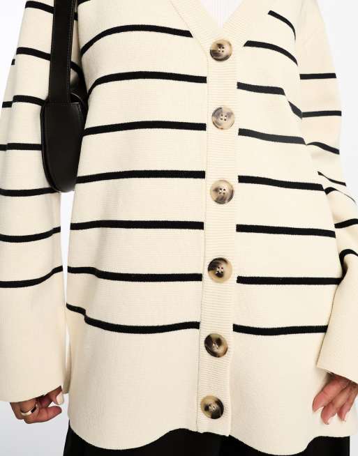 Selected Femme - Gilet rayé boutonné à enfiler - Noir et blanc, 4 de 4