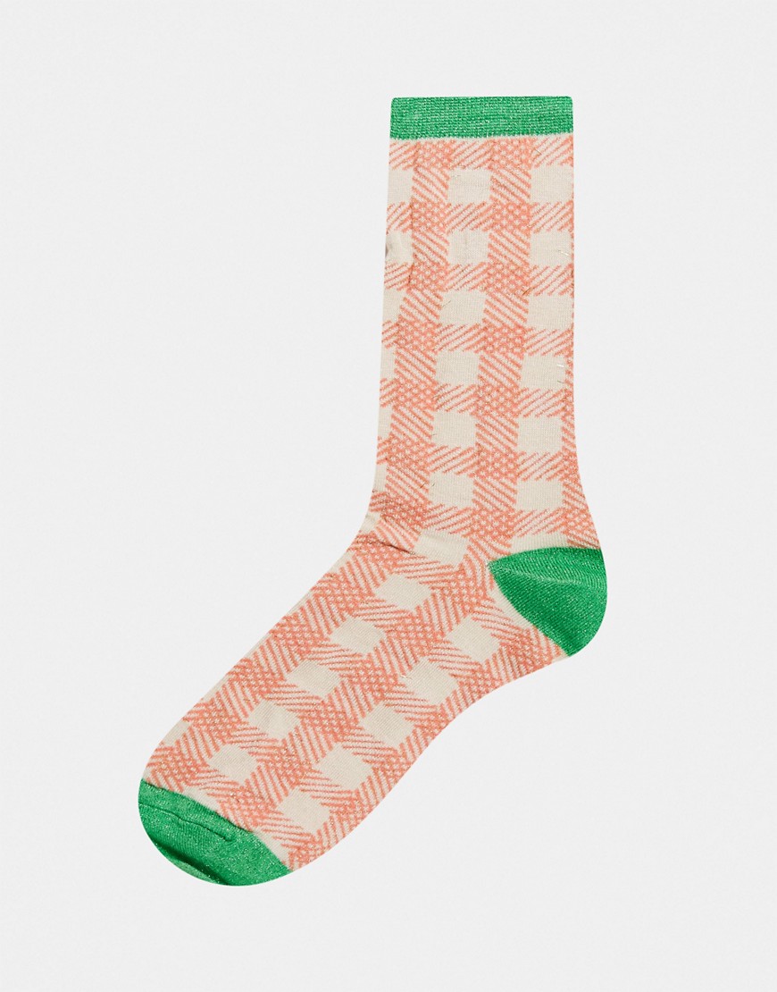 Selected Femme gingham socks in pink-Multi