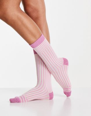 Selected Femme glitter socks in lilac stripe