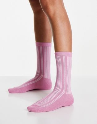 Selected Femme glitter socks in pink stripe