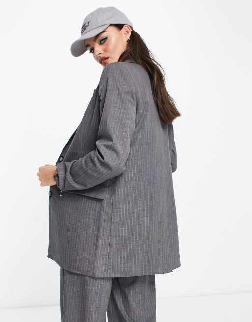 Selected Femme – Grå kritstrecksrandig, figursydd kavaj, del av kostym  , 2 av 4