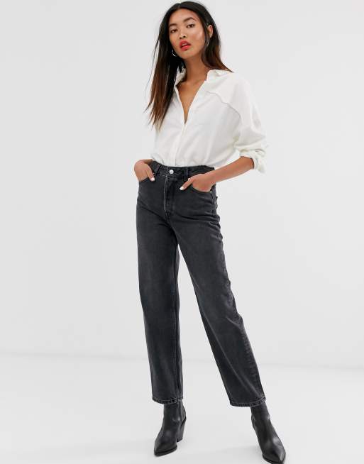 Selected Femme – Grå straight jeans med hög midja, 4 av 4