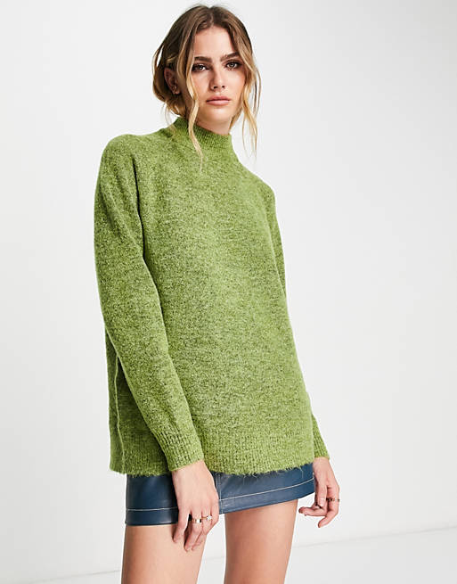 Selected Femme – Grön stickad tröja med hög krage