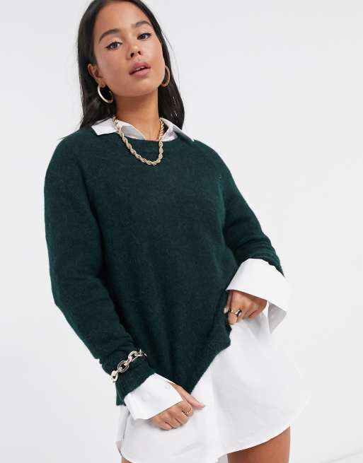 Selected Femme Gruner Strickpullover In Geburstetem Design Evesham Nj