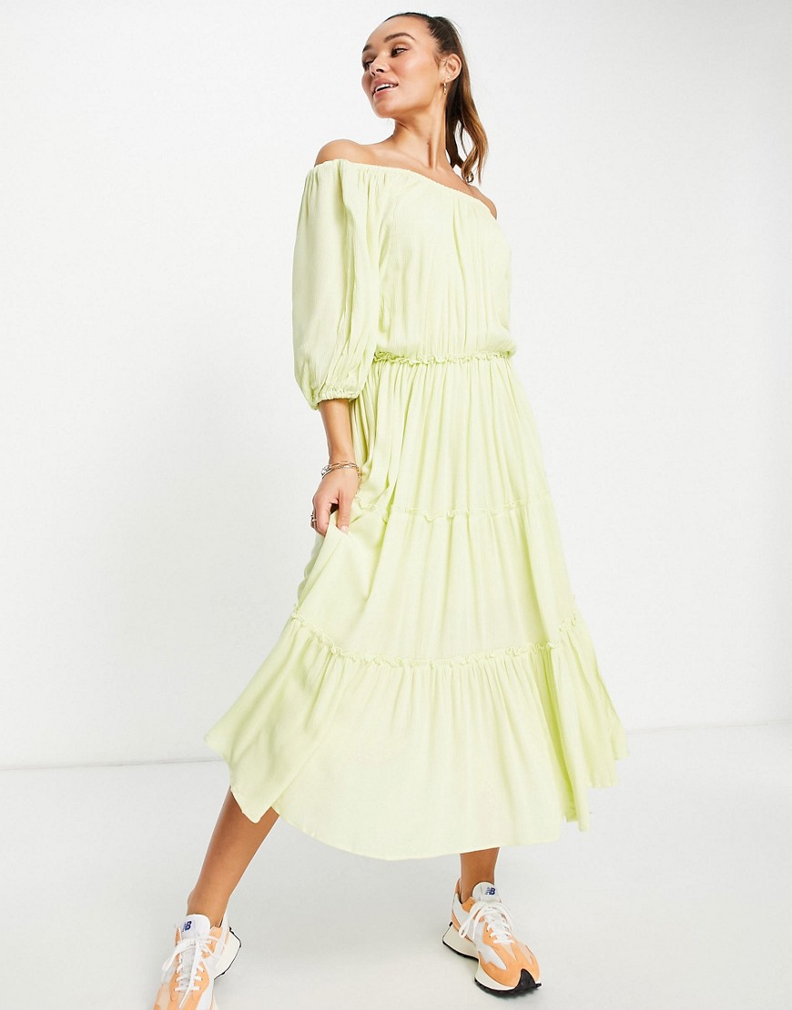 selected femme - gul midiklänning med indragen detalj och panelsydd, lång kjol