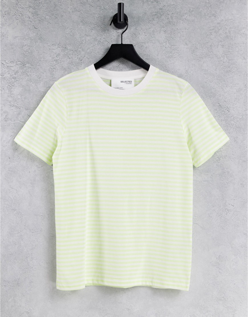 Selected Femme - Gul T-shirt i bomuld med striber-Multifarvet