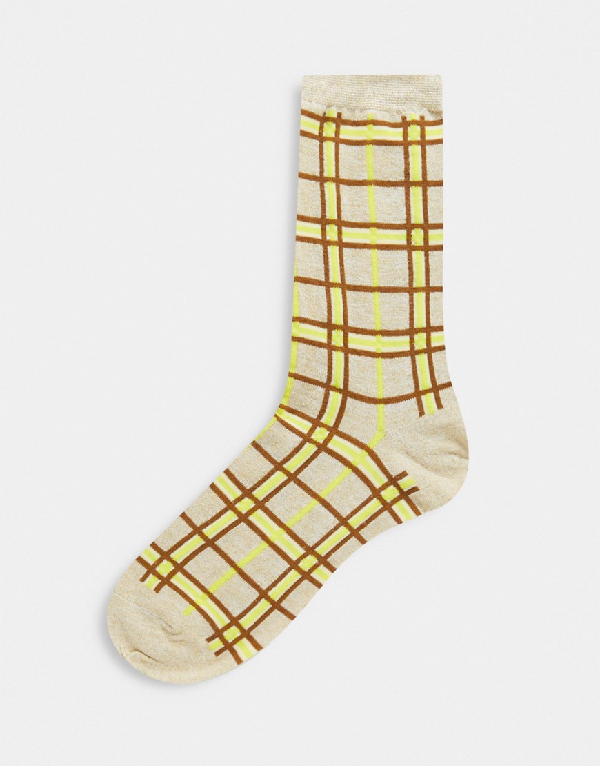 Selected Femme - Gule sokker med tern-Multifarvet